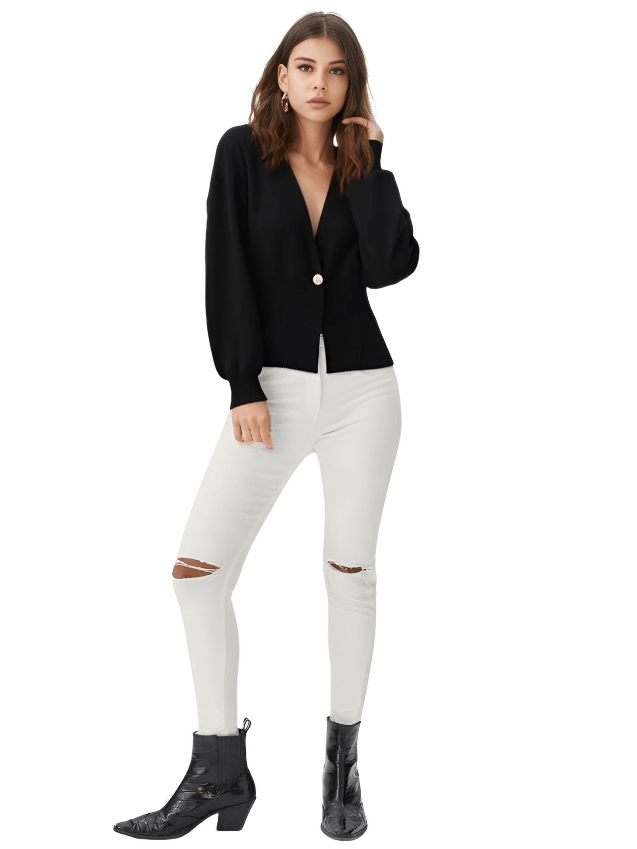 Chic Button Cardigan Knitted Women's Casual Deep V Neck Long Sleeve Slim Warm Sweater Autumn New Lady Fashion Knitwear Top, Drestiny, Cardigans, Sweaters, Long Sleeves, S, M, L, Black, Wine Red, Dark Red, Coffee, Brown, Dark Brown, Off White, United States, Australia, New Zealand, United Kingdom, shopdrestiny.com