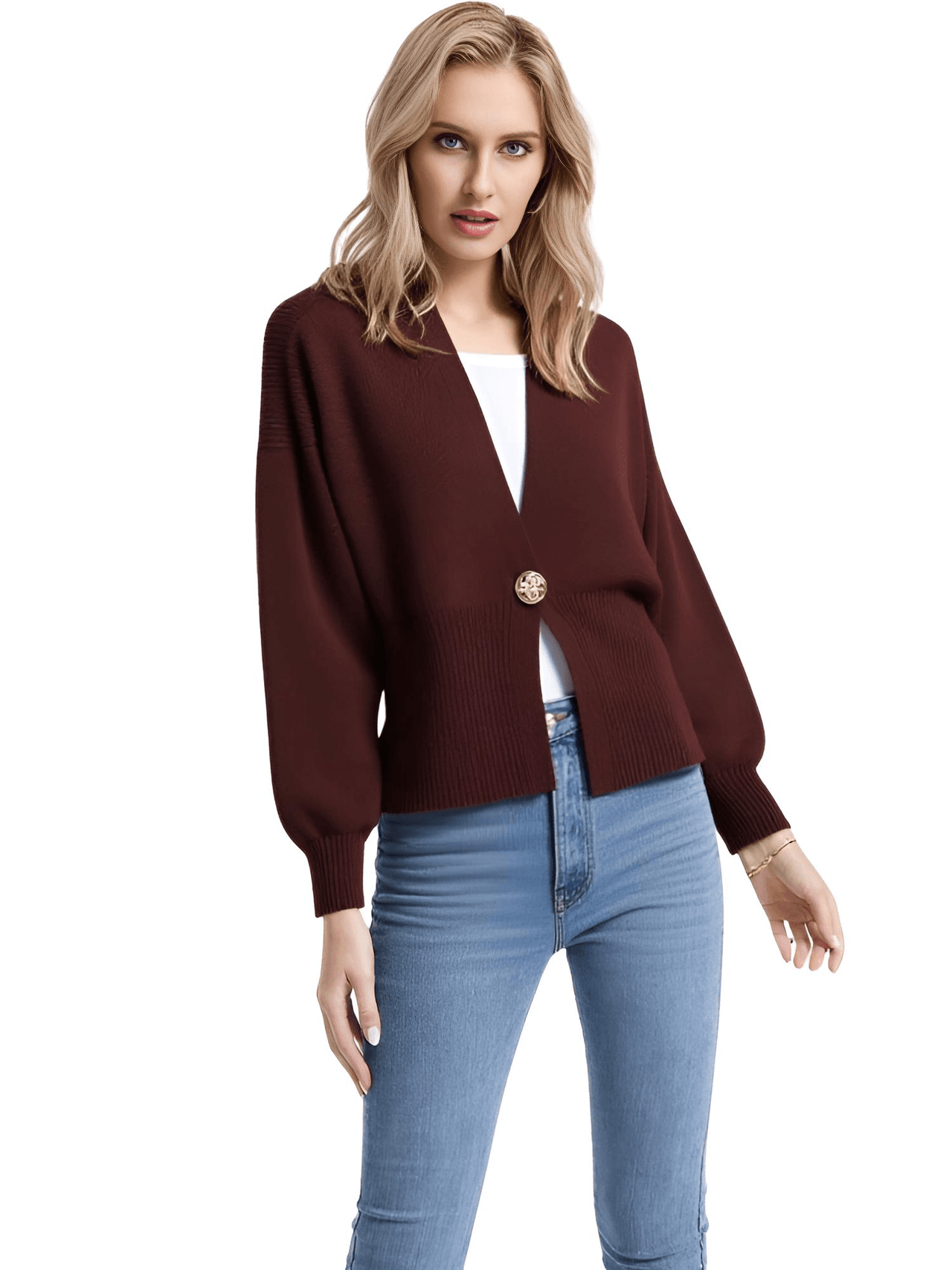 Chic Button Cardigan Knitted Women's Casual Deep V Neck Long Sleeve Slim Warm Sweater Autumn New Lady Fashion Knitwear Top, Drestiny, Cardigans, Sweaters, Long Sleeves, S, M, L, Black, Wine Red, Dark Red, Coffee, Brown, Dark Brown, Off White, United States, Australia, New Zealand, United Kingdom, shopdrestiny.com