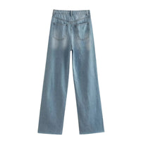 Thumbnail for Chic Fashion Women's Destroyed Straight-Leg jeans, Drestiny, Jeans, Casual Pants, XS, S, M, L, Blue, Light Blue, United States, USA, Canada, Australia, New Zealand, United Kingdom, UK, Ripped straight leg jeans, Distressed straight jeans, high waisted straight jeans, Straight-leg jeans women, Y2K straight-leg jeans, shopdrestiny.com