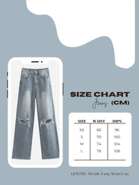 Thumbnail for Chic Fashion Women's Destroyed Straight-Leg jeans, Drestiny, Jeans, Casual Pants, XS, S, M, L, Blue, Light Blue, United States, USA, Canada, Australia, New Zealand, United Kingdom, UK, Ripped straight leg jeans, Distressed straight jeans, high waisted straight jeans, Straight-leg jeans women, Y2K straight-leg jeans, shopdrestiny.com