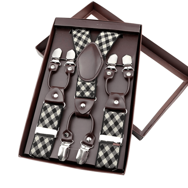 Classic 6 Clips 3.5cm Width Wide Men Suspenders - Black and White