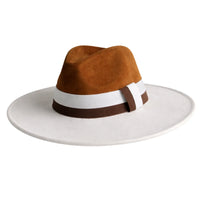 Thumbnail for Brown and white fedora hat on a white background
