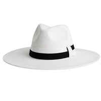 Thumbnail for White fedora hat with a black band on a white background