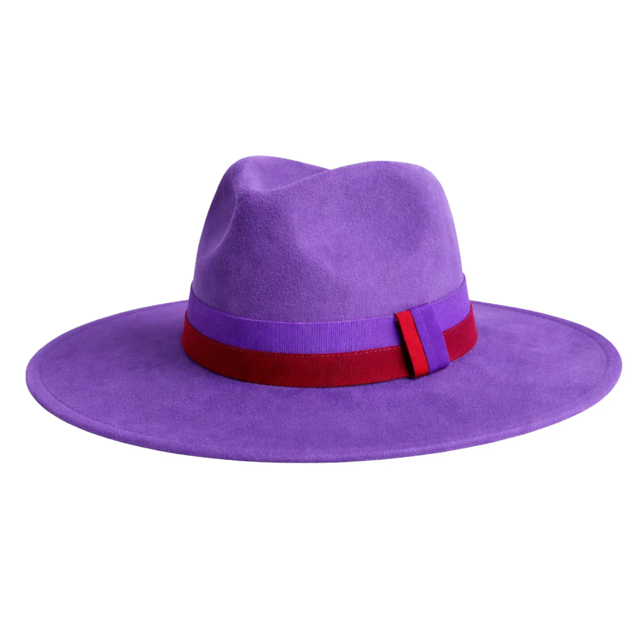 Purple hat with a red and purple band on a white background