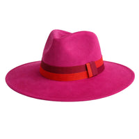 Thumbnail for Deep pink fedora hat with a red band on a white background