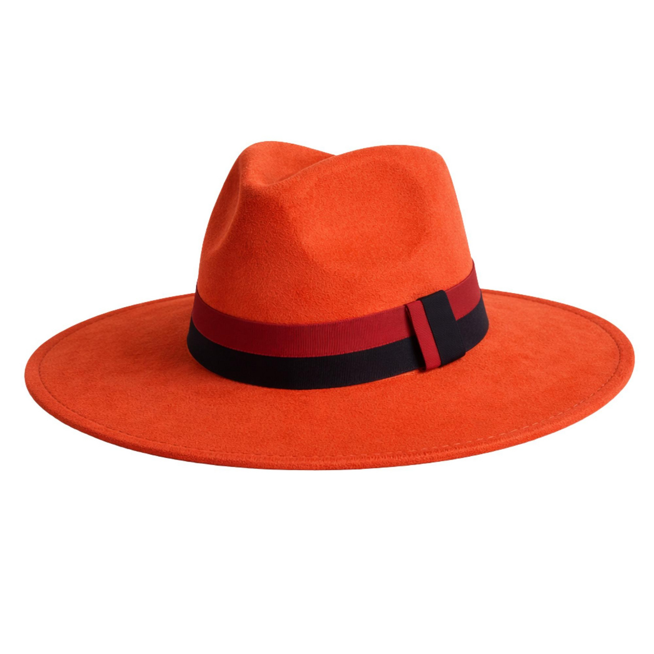 Red hat with a black and red band on a white background