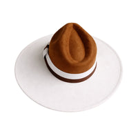 Thumbnail for Brown fedora hat with a white band on a white background