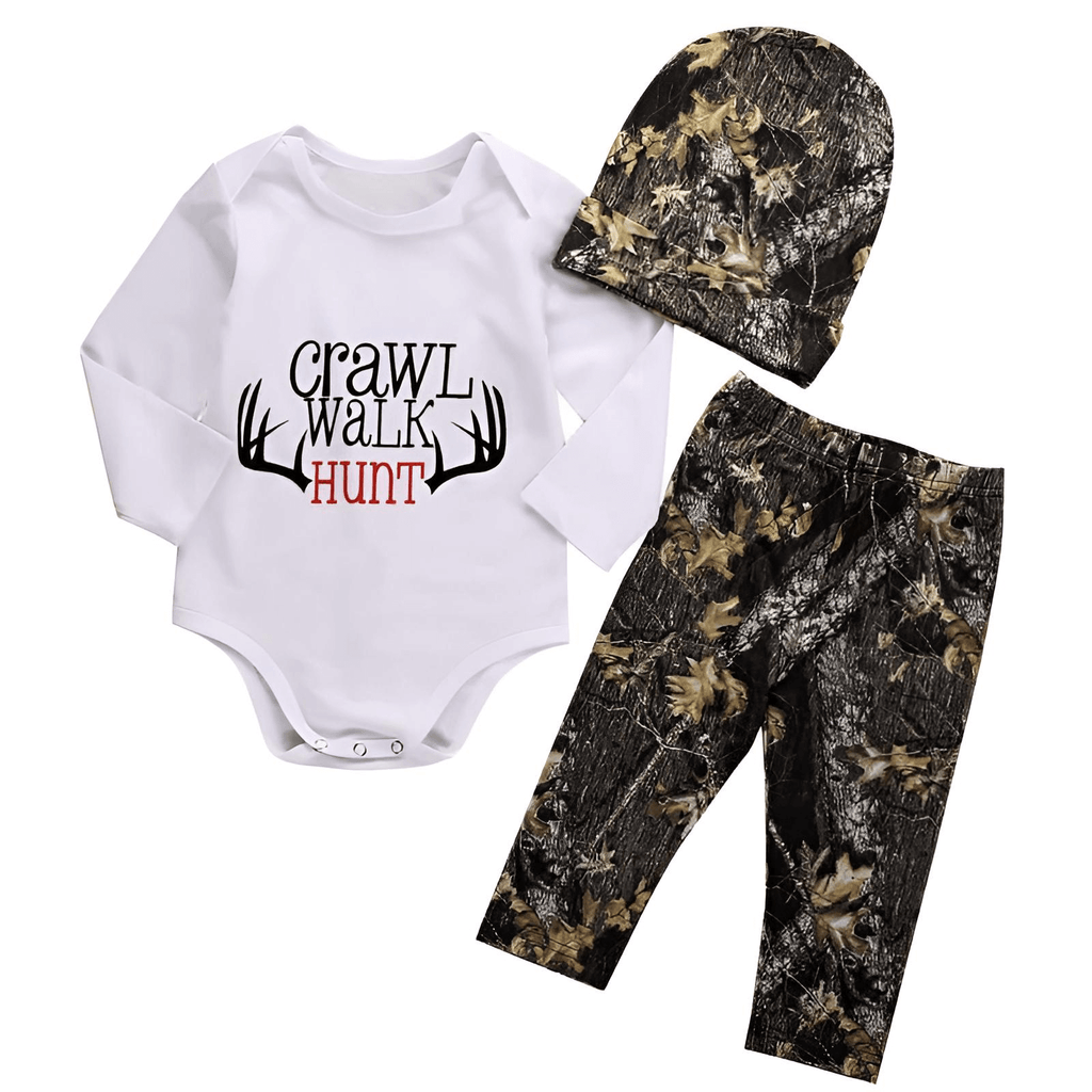 Get the adorable crawl, walk, hunt bodysuit with leaf pants and hat casual set from Drestiny. Enjoy free shipping and tax covered. Save up to 50%.