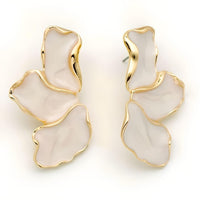 Thumbnail for Cream Epoxy Metal Flower Stud Earrings Women's Fashion Gold Color Plating Irregular Post Earrings Heavy Design Statement Earrings, Drestiny, Earrings, Gold, Cream, Trendy Accessories, Gender_Women, United States, USA, Canada, Australia, New Zealand, United Kingdom, UK, Metal flower stud earrings, gold flower stud earrings, Small metal flower earrings, cute metal flower studs, shopdrestiny.com