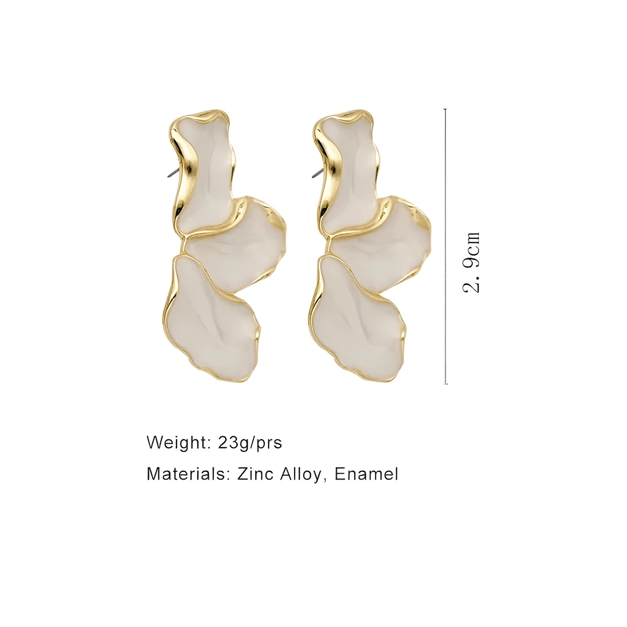 Cream Epoxy Metal Flower Stud Earrings Women's Fashion Gold Color Plating Irregular Post Earrings Heavy Design Statement Earrings, Drestiny, Earrings, Gold, Cream, Trendy Accessories, Gender_Women, United States, USA, Canada, Australia, New Zealand, United Kingdom, UK, Metal flower stud earrings, gold flower stud earrings, Small metal flower earrings, cute metal flower studs, shopdrestiny.com