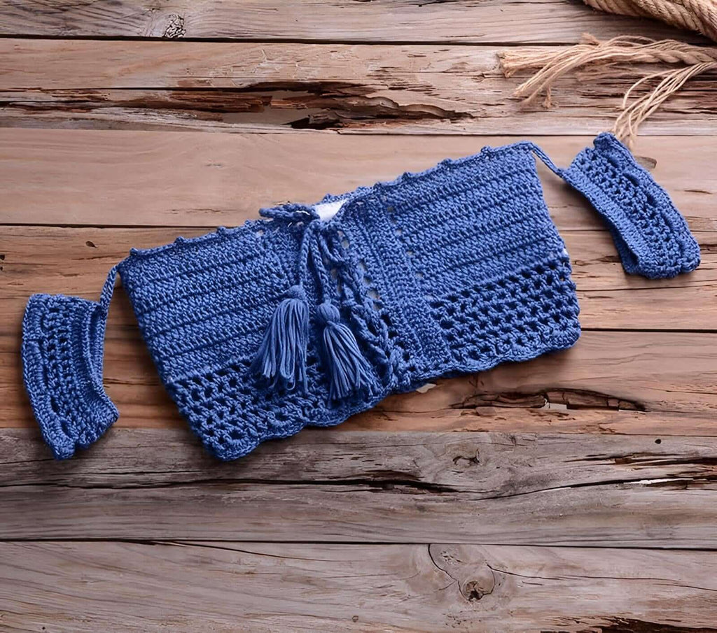 Blue Crochet Off Shoulder Bandeau Top