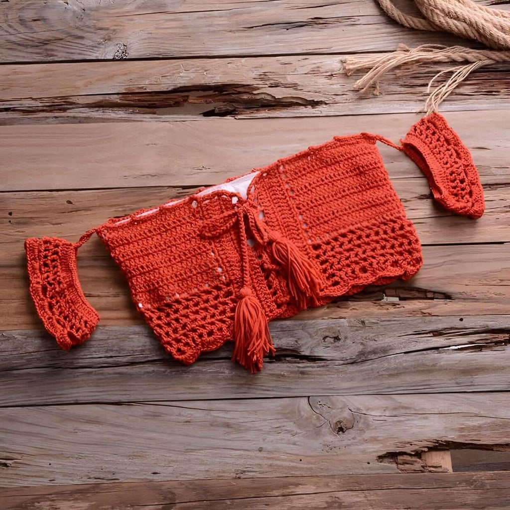 Orange Red Crochet Off Shoulder Bandeau Top