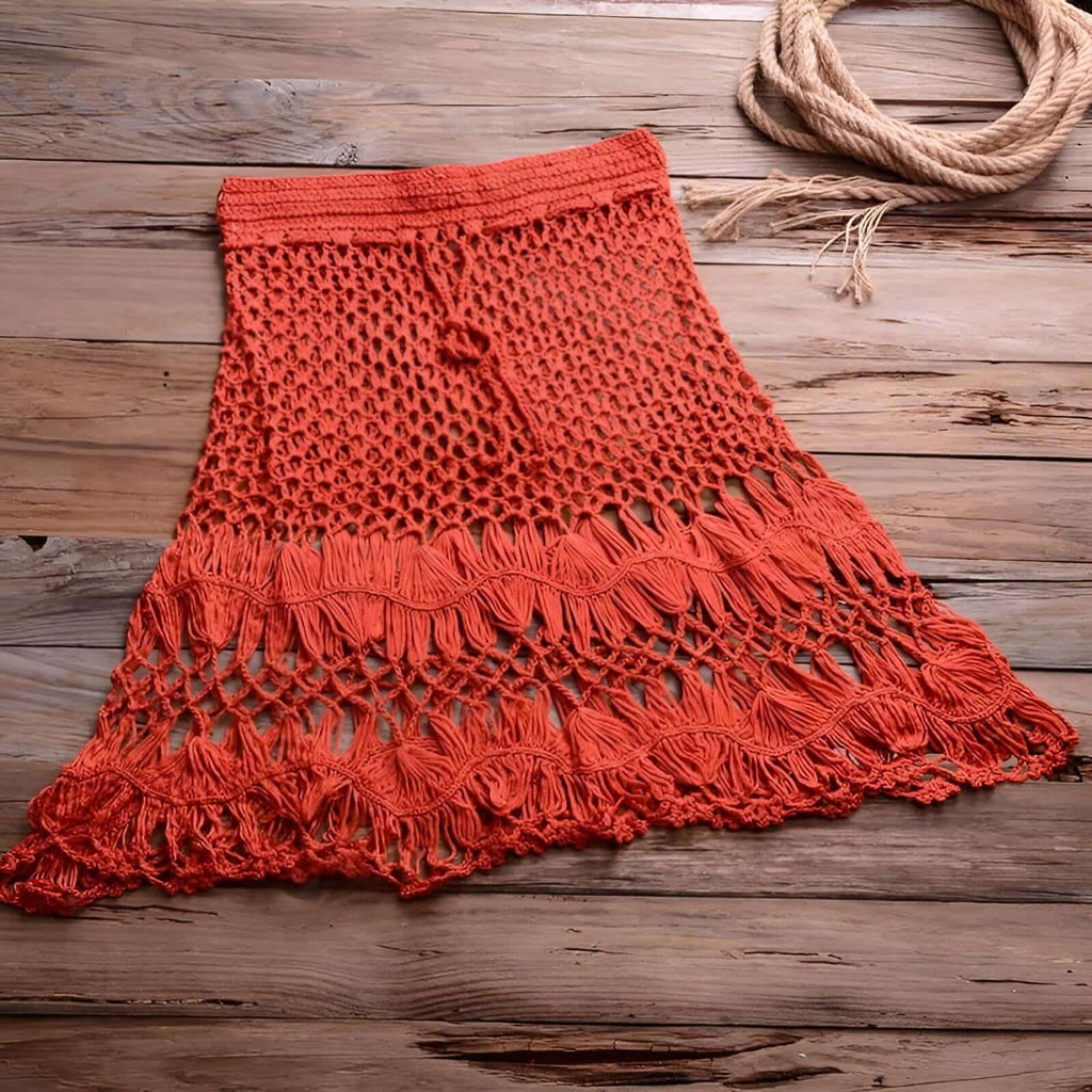 Orange Red Crochet Skirt 