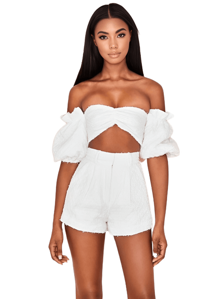 White Crop Top and Shorts Set