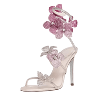 Thumbnail for Crystal Flower Ankle Strap Sandals Women's Thin High Heels Street Style Narrow Band Ladies Shoes