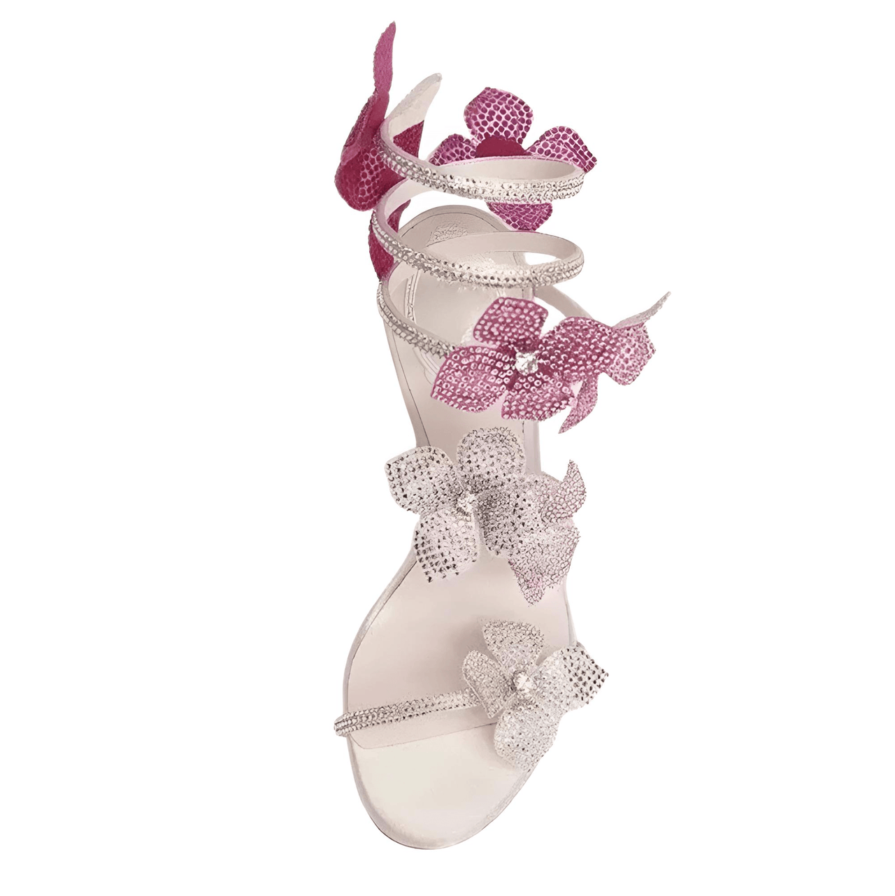 Crystal Flower Ankle Strap Sandals Women's Thin High Heels Street Style Narrow Band Ladies Shoes