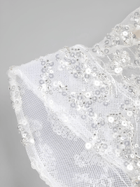 Thumbnail for Crystal Illusion Long Dress Silver Beaded Open Back Sheath Long Sleeve Mermaid Prom Party Evening Gown
