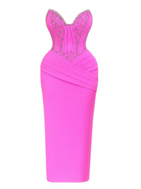 Thumbnail for Pink evening gown with crystal embellished neckline on a white background