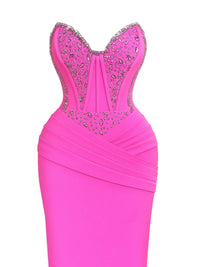 Thumbnail for Pink evening gown with embellished neckline on a white background