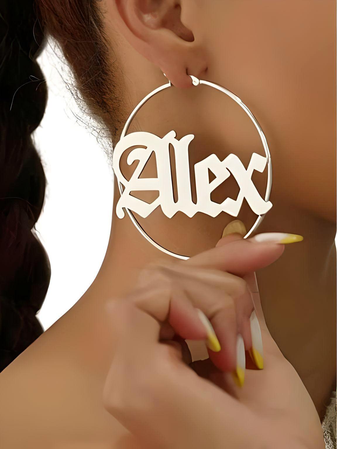 Custom Earrings Personalized Name Hoop Earrings For Women -, Earrings , Drestiny , Australia, Canada, Earrings, Gender_Women, Gold, New Zealand, Rose Gold, Silver, United Kingdom, United States , Drestiny , www.shopdrestiny.com
