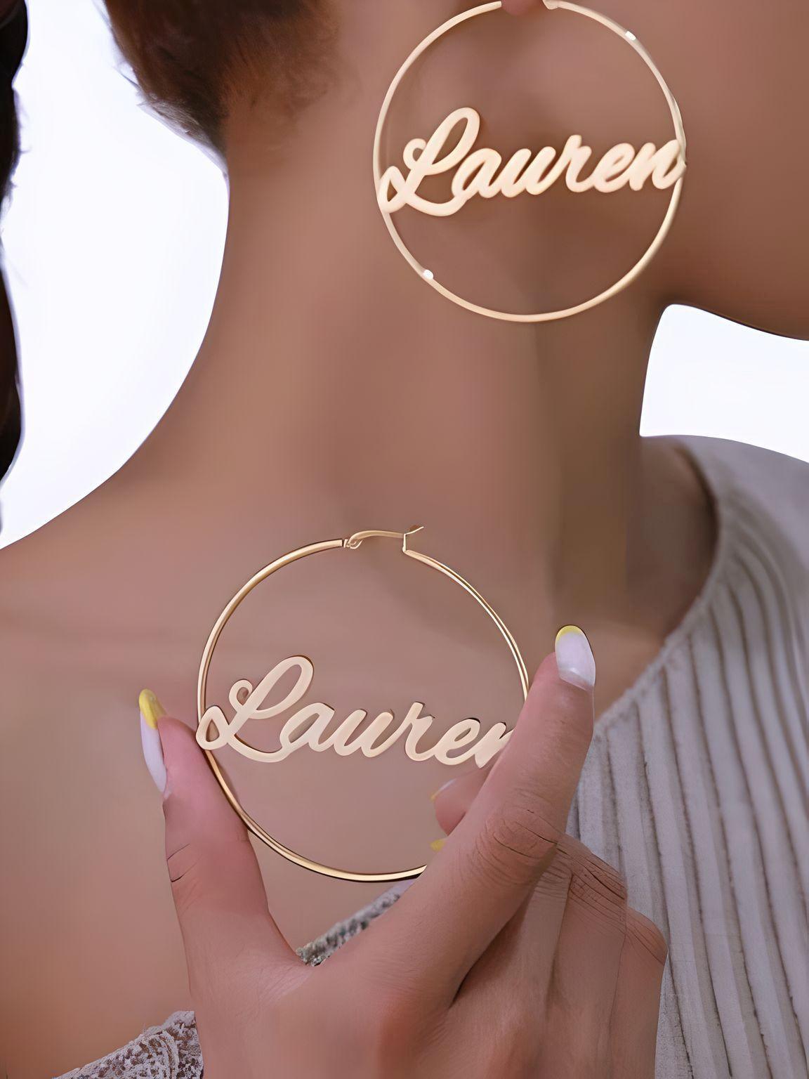 Custom Earrings Personalized Name Hoop Earrings For Women -, Earrings , Drestiny , Australia, Canada, Earrings, Gender_Women, Gold, New Zealand, Rose Gold, Silver, United Kingdom, United States , Drestiny , www.shopdrestiny.com