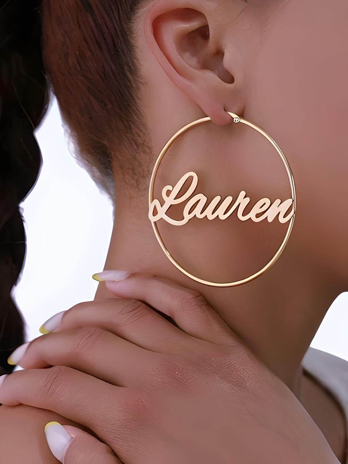 Custom Earrings Personalized Name Hoop Earrings For Women -, Earrings , Drestiny , Australia, Canada, Earrings, Gender_Women, Gold, New Zealand, Rose Gold, Silver, United Kingdom, United States , Drestiny , www.shopdrestiny.com
