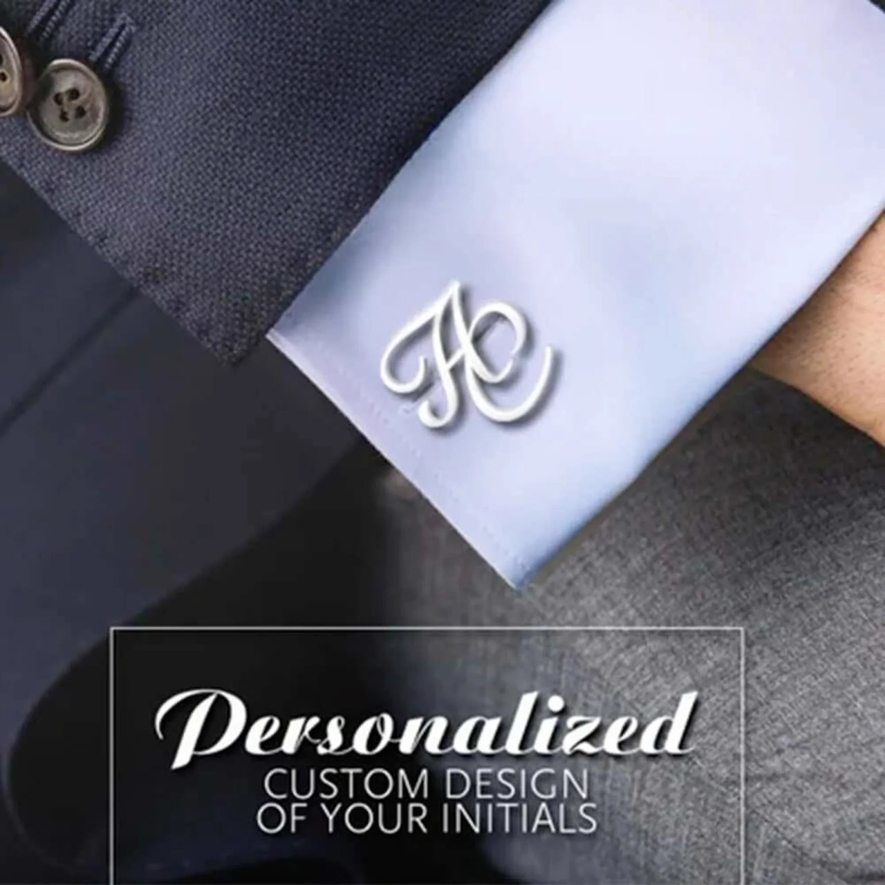 Men's Custom Initials Cufflinks in Stainless Steel