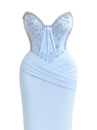 Thumbnail for Light blue evening gown with crystal embellishments on a white background