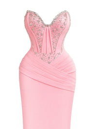 Thumbnail for Pink evening gown with embellishments on a white background