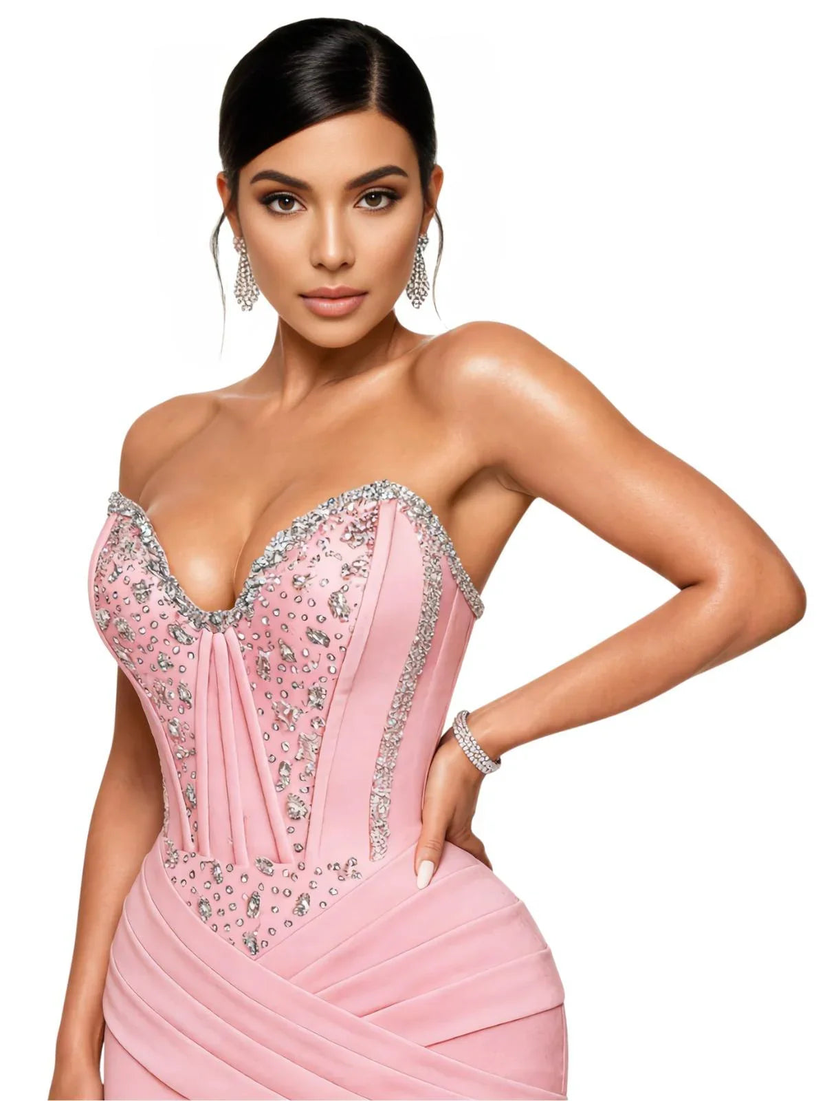 Custom Strapless Mermaid Corset Gown With Crystals Gala Bespoke Occasion Gown