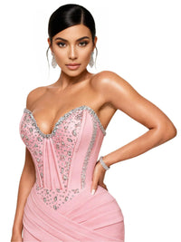 Thumbnail for Custom Strapless Mermaid Corset Gown With Crystals Gala Bespoke Occasion Gown