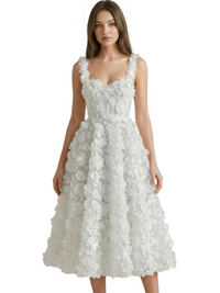 Thumbnail for Custom White 3D Floral Appliqué Corset Dress Lace Embroidery Evening Dress Lace-Up Spaghetti Strap Party Dress - Now in Midi Length Too!