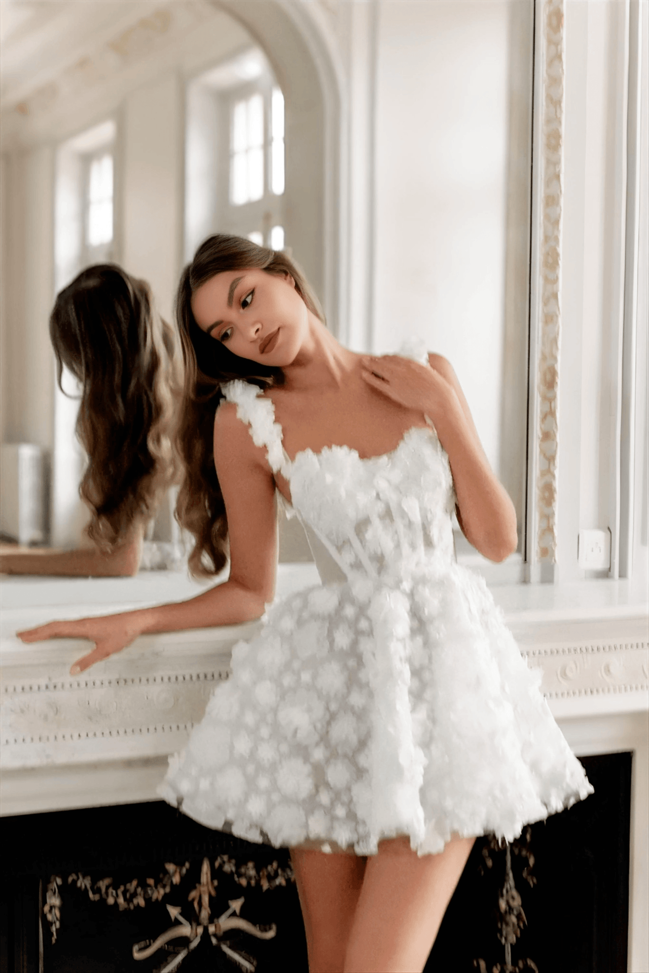 Customized White Mini Prom Dress Flower Lace Embroidery Evening Dress Lace-Up Spaghetti Strap Party Dress, Drestiny, White, Sleeveless, United States, USA, Canada, Australia, New Zealand, United Kingdom, UK, Custom Colors, 2, 4, 6, 8, 10, 12, 14, 16, 18, 20, 22, 24, 26, 28, 14W, 16W, 18W, 20W, 22W, 24W, 26W, 28W, Custom Size, White short prom dress, White mini formal dress, white lace mini prom dress, White mini cocktail dress, shopdrestiny.com