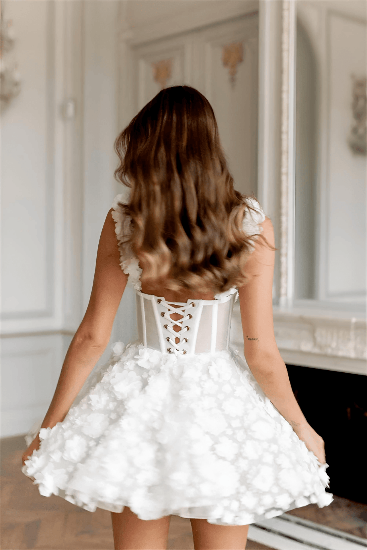 Customized White Mini Prom Dress Flower Lace Embroidery Evening Dress Lace-Up Spaghetti Strap Party Dress, Drestiny, White, Sleeveless, United States, USA, Canada, Australia, New Zealand, United Kingdom, UK, Custom Colors, 2, 4, 6, 8, 10, 12, 14, 16, 18, 20, 22, 24, 26, 28, 14W, 16W, 18W, 20W, 22W, 24W, 26W, 28W, Custom Size, White short prom dress, White mini formal dress, white lace mini prom dress, White mini cocktail dress, shopdrestiny.com