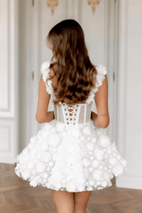 Thumbnail for Customized White Mini Prom Dress Flower Lace Embroidery Evening Dress Lace-Up Spaghetti Strap Party Dress, Drestiny, White, Sleeveless, United States, USA, Canada, Australia, New Zealand, United Kingdom, UK, Custom Colors, 2, 4, 6, 8, 10, 12, 14, 16, 18, 20, 22, 24, 26, 28, 14W, 16W, 18W, 20W, 22W, 24W, 26W, 28W, Custom Size, White short prom dress, White mini formal dress, white lace mini prom dress, White mini cocktail dress, shopdrestiny.com