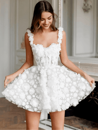 Thumbnail for Customized White Mini Prom Dress Flower Lace Embroidery Evening Dress Lace-Up Spaghetti Strap Party Dress, Drestiny, White, Sleeveless, United States, USA, Canada, Australia, New Zealand, United Kingdom, UK, Custom Colors, 2, 4, 6, 8, 10, 12, 14, 16, 18, 20, 22, 24, 26, 28, 14W, 16W, 18W, 20W, 22W, 24W, 26W, 28W, Custom Size, White short prom dress, White mini formal dress, white lace mini prom dress, White mini cocktail dress, shopdrestiny.com