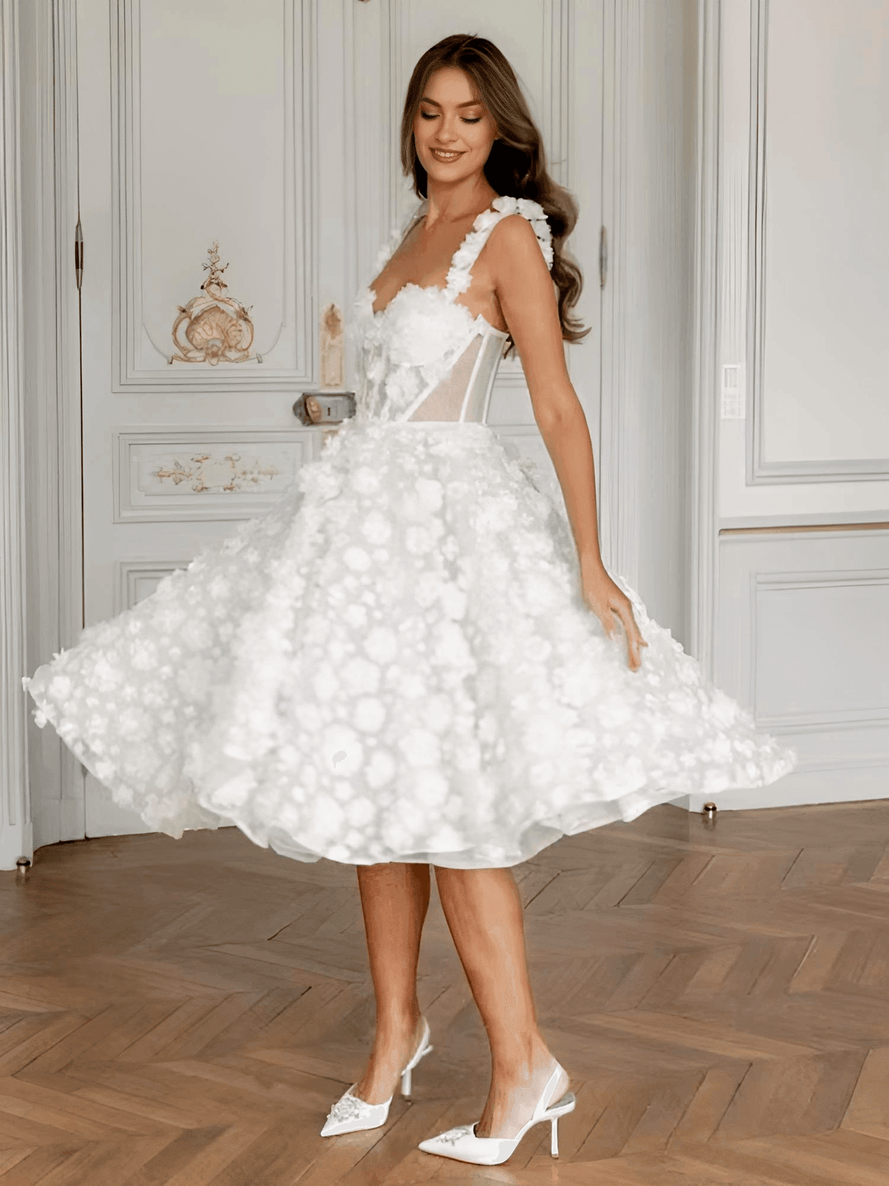 Customized White Midi Prom Dress Flower Lace Embroidery Evening Dress Lace-Up Spaghetti Strap Party Dress, Drestiny, White, Sleeveless, United States, USA, Canada, Australia, New Zealand, United Kingdom, UK, Custom Colors, 2, 4, 6, 8, 10, 12, 14, 16, 18, 20, 22, 24, 26, 28, 14W, 16W, 18W, 20W, 22W, 24W, 26W, 28W, Custom Size, White short prom dress, White mini formal dress, white lace mini prom dress, White mini cocktail dress, shopdrestiny.com