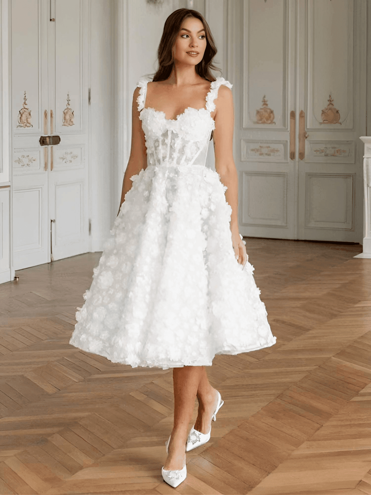 Customized White Midi Prom Dress Flower Lace Embroidery Evening Dress Lace-Up Spaghetti Strap Party Dress, Drestiny, White, Sleeveless, United States, USA, Canada, Australia, New Zealand, United Kingdom, UK, Custom Colors, 2, 4, 6, 8, 10, 12, 14, 16, 18, 20, 22, 24, 26, 28, 14W, 16W, 18W, 20W, 22W, 24W, 26W, 28W, Custom Size, White short prom dress, White mini formal dress, white lace mini prom dress, White mini cocktail dress, shopdrestiny.com