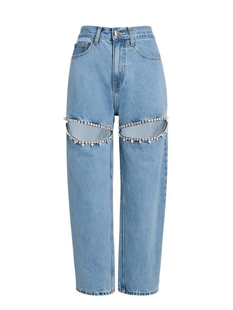 Cut Out Blue Jeans With Rhinestones For Women - 5 Styles!