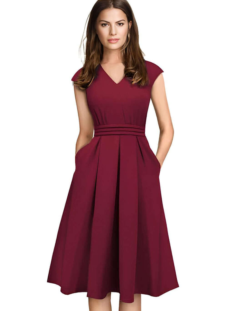 Red Sleeveless dress with pockets. Shop dresses now at Drestiny for free shipping and tax covered. Save up to 50% off!