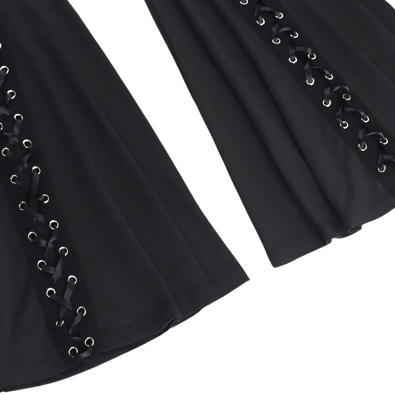 Dark Black Sexy Women's Flared Lace-Up Pants Cut Out Bell Bottom Tied Up High Waist Streetwear, Drestiny, Casual Pants, Y2K Pants, Trousers, Black, XS, S, M, L, XL, XXL, 2XL, 3XL, XXXL, United States, USA, Canada, Australia, New Zealand, United Kingdom, UK, Lace-up pants, women's flared trousers, Bell bottom pants with lace detail, Flared jeans with corset detail, shopdrestiny.com
