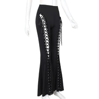 Thumbnail for Dark Black Sexy Women's Flared Lace-Up Pants Cut Out Bell Bottom Tied Up High Waist Streetwear, Drestiny, Casual Pants, Y2K Pants, Trousers, Black, XS, S, M, L, XL, XXL, 2XL, 3XL, XXXL, United States, USA, Canada, Australia, New Zealand, United Kingdom, UK, Lace-up pants, women's flared trousers, Bell bottom pants with lace detail, Flared jeans with corset detail, shopdrestiny.com
