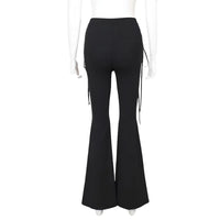Thumbnail for Dark Black Sexy Women's Flared Lace-Up Pants Cut Out Bell Bottom Tied Up High Waist Streetwear, Drestiny, Casual Pants, Y2K Pants, Trousers, Black, XS, S, M, L, XL, XXL, 2XL, 3XL, XXXL, United States, USA, Canada, Australia, New Zealand, United Kingdom, UK, Lace-up pants, women's flared trousers, Bell bottom pants with lace detail, Flared jeans with corset detail, shopdrestiny.com