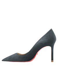Thumbnail for Dark grey high-heeled shoe with a red sole on a white background