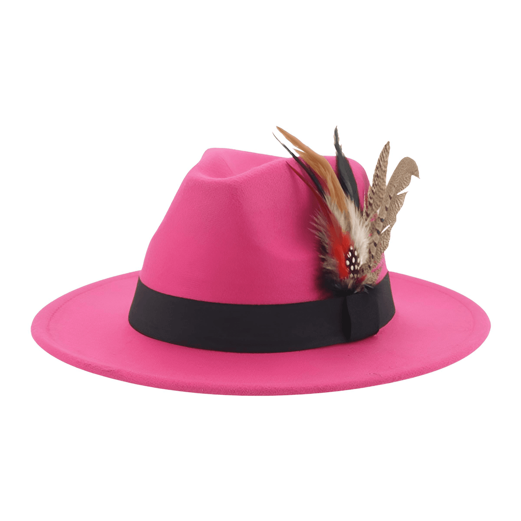 Deep Pink Fedora With Feather and Band Detailing For Men & Women
