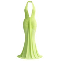 Thumbnail for Lime green halter neck gown on a white background
