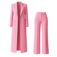 Thumbnail for Designer Custom-Made Women Suits Sets Fashion Long Blazer+Wide Leg Pants 2 Piece Elongated Jacket Formal Suit
