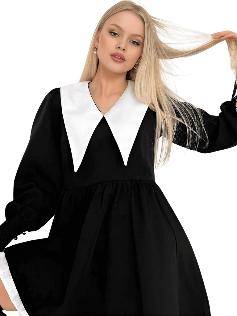 Doll Collar Black Dress For Women