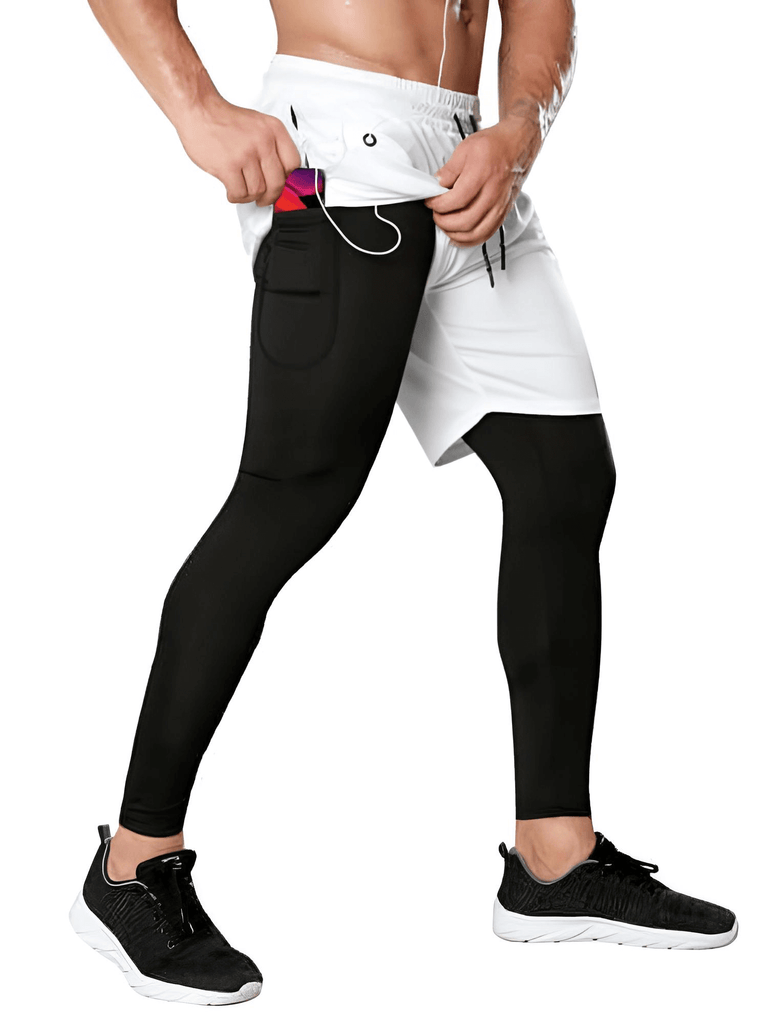 Double Layer Quick Drying Compression Tights & White Shorts For Men