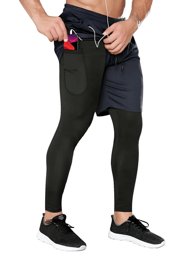 Double Layer Quick Drying Compression Tights & Navy Shorts For Men